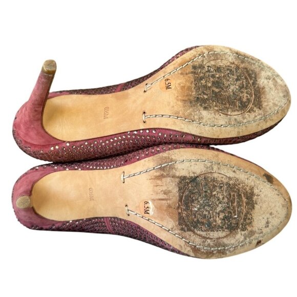 Tory Burch Phoenix Charm Logo Pumps Size 6.5 Pave Crystal Conceria Cameo Shoes - Picture 9 of 14